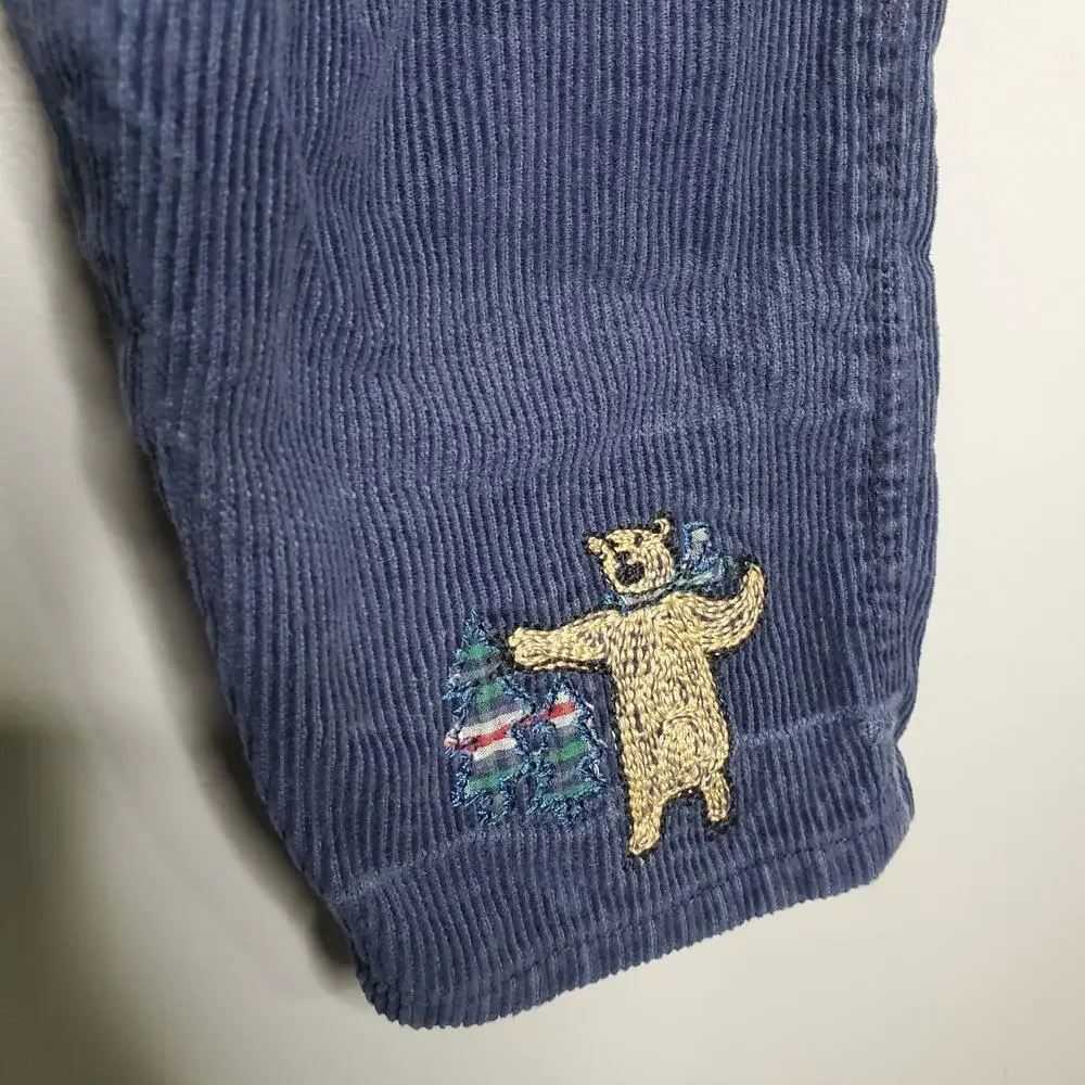 Oshkosh B'gosh Blue Corduroy Overalls Size 18 Months 100% Cotton Bear Embroidery